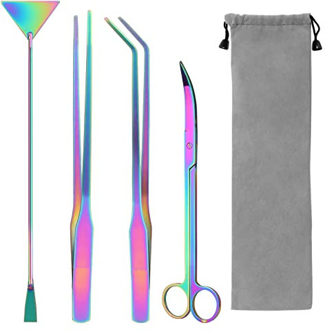 Liveek Aquarium-Werkzeug-Set für Aquarium, 38,1 cm, 4-in-1 Anti-Rost-Wasserpflanzen, Aquascaping-Werkzeug, Edelstahl, silberfarbene Pinzette, Schere, Spatel für Aquarium, Tankreinigung (38,1 cm, bunt)