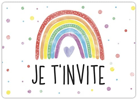 12 cartes d'invitation pour un anniversaire d'enfant avec pochettes d'envoi personnalisées - Invitation colorée pour une fête d'anniversaire - Invitation pour un anniversaire – Arc-en-ciel