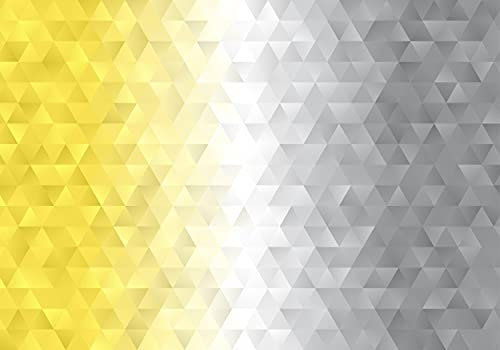 wandmotiv24 Fototapete Dreiecke Muster gelb, 400 x 280 cm - selbstklebende Strukturtapete, Wanddeko, Wandbild, Wandtapete, grau weiß geometrisch M6785