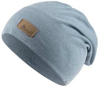 Sterntaler Beanie Rippen - Slouch -Beanie gestrickt mit stylischem Umschlag - Leichte Mütze für Kinder - Beanie Jungen mit feinem Rippenmuster - graublau, 55