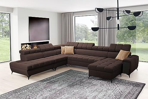 All4All Ecksofa mit Schlaffunktion Gonti X 359 x 294 cm - Schlafsofa mit Bettkasten - Sofa in U-Form - Wohnlandschaft XXL Sofa - Eckcouch Groß - Seite Rechts - Dunkelbraun - Gewebe - Modern 26