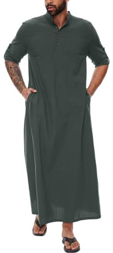 YAOHUOLE Sommer Kaftan Herren Thobe Langarm Mens Thobe Dunkelgrau 3XL