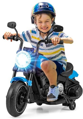 Maxmass Kids Electric Motorbike, 6V Battery Powered Electric Motorcycle with Headlight and Detachable Training Wheels, Children Ride on Car for 18+ Months Boys Girls (Blue)