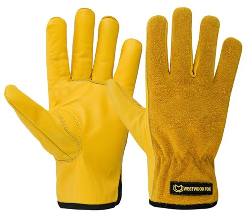 WESTWOOD FOX Guanti da lavoro in pelle per giardinaggio, anti-spina, antiscivolo, anti-abrasione – Guanti da lavoro Rigger per giardinieri, falegnami, fai da te, uomini e donne, qualità premium