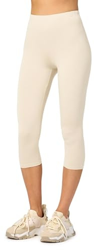 Merry Style Leggings Damen 3/4 Capri Leggings Viskose MS10-144 (Ecru,M)