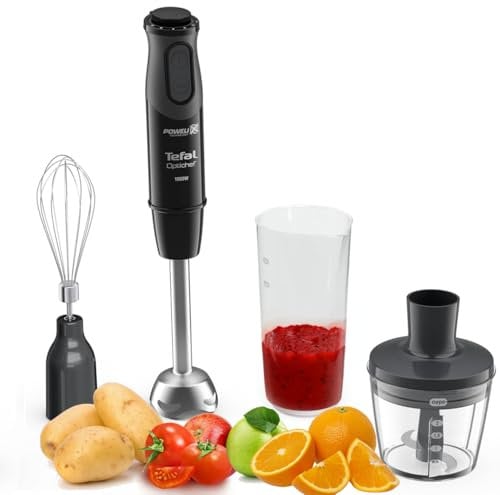 Tefal Optichef Batidora de mano, 20 velocidades ajustables y pulsante, tecnología Powelix Blades Technology, vaso de precipitados de 800 ml, motor de 1000 W, picador de 500 ml, apto para lavavajillas