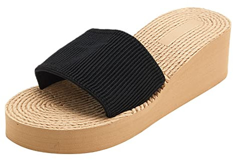 Generico Donna con Pelo Pantofole Donna Barefoot Rosa Scarpe da Donna Pantofole con Zeppa Piattaforma Pantofole da Spiaggia Bohemien con Zeppa Bambina Platform Estive Pantofole Donna (Black, 39)