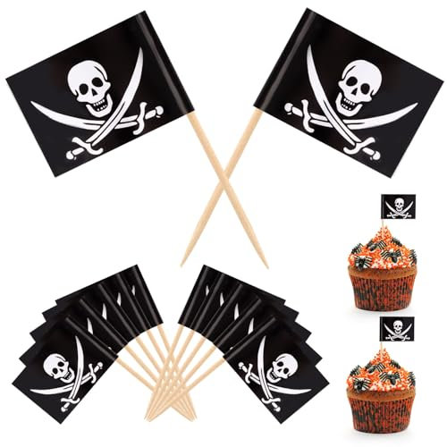 100uds Palillos Dientes Bandera Pirata, Palillos Dientes Bandera Pirata Cócteles Adornos Cupcakes Palillos Dientes Bandera Pirata Aperitivos Cupcakes Decoración Fiestas Cumpleaños Pirata