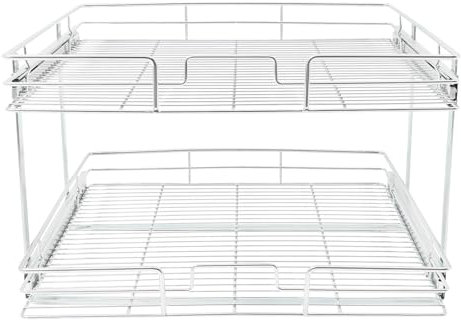 Alnemy Ausziehbarer Schrank-Organizer mit 2 Ebenen,Waschbecken,Herausziehbarer Schrank, Doppelstöckiger Drahtkorb, Ausziehbares Regal für Küche, Speisekammer (57.15 * 54.61cm)