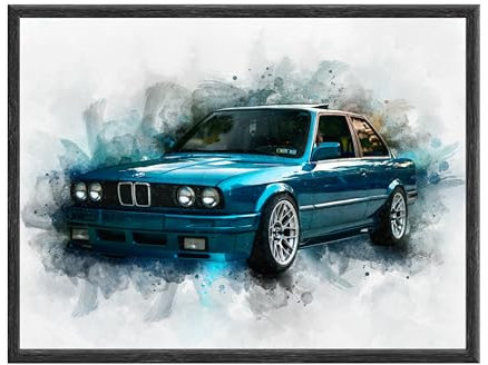 STEIGEL® Dein Fahrzeug als Aquarell Portrait/Auto, Motorrad, Traktor, etc./ Familie, Partner oder Freunde/als Poster, Leinwand oder gerahmtes Bild/einzigartiges Geschenk (Poster, 40x30)