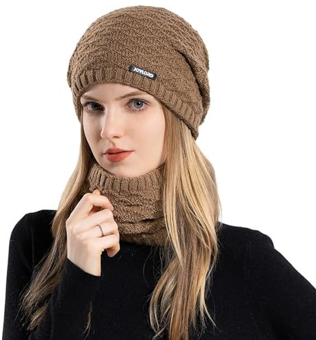 Djfkey Wintermütze Strickmütze mit scarf Damen Herren Warme Mütze Beanie Herbst Winter Schal und Mütze Set 54-60CM Damenmützen (Standard, Kaki)