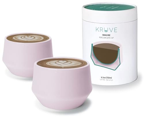 KRUVE Imagine Lot de 2 tasses à café latte en porcelaine à double paroi – Design sphérique thermique pour l'art – Tasses à café isothermes pour rétention de la chaleur (rose)