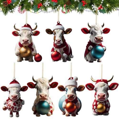 7 PCS Weihnachtsbaum Anhänger Kuh,Weihnachtsbaum Deko Kuh,Anhänger Weihnachten Kuh,Weihnachtsbaum Kuh,Weihnachten Kuh Deko,Geeignet für Weihnachtsbaumdekoration, Innen- Und Bürodekoration
