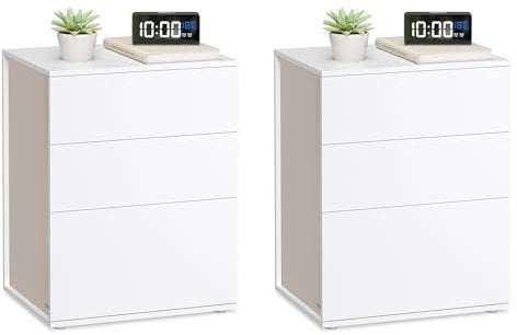 VASAGLE Nachttisch, 2er Set, Beistelltisch 3 Schubladen, Superschnelle werkzeuglose Montage, Nachtschrank, Schlafzimmer, Wohnzimmer, Toolless-Technologie, mattweiß-cappuccinobeige LET779W01