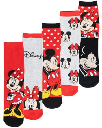 United Labels 5 Paar Disney Minnie & Mickey Mouse Socken für Damen, rot, 38-43, Damensocken, Frauen Strümpfe