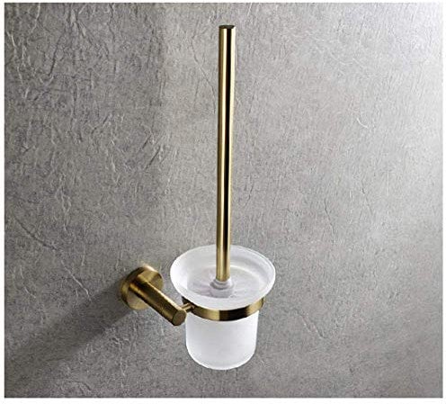 Juego de escobilla de baño de latón cepillado dorado montado en la pared con taza de cerámica individual, accesorio de baño de lujo