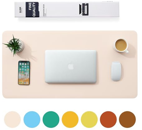 Multifunktionales Office Mauspad,BUBM 90 x 43 cm wasserdichte Schreibtischunterlage aus PU-Leder,Ultradünnes Mousepad,rutschfeste Schreibtischmatte, für Büro und Zuhause-Emerald-beige