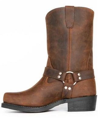 Lmtossey Stivali da cowboy retrò da uomo a metà polpaccio stivali occidentali da uomo in pelle PU stivali da uomo slip on scarpe invernali stivali da cavaliere, Marrone giallastro., 41 EU