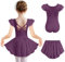Arshiner Kinder Ballettkleidung Dunkel Lila Ballettkleid Einfarbig Balletttrikot Mädchen Ballett Trikot Kurzarm Ballettanzug Glitzer Tanzkleider Tanztrikot mit Tütü 120/3-4 Jahre