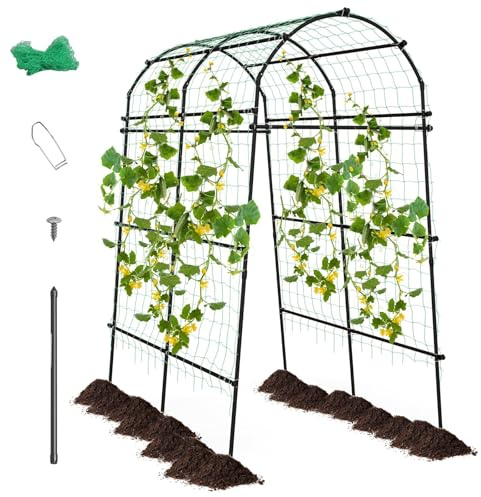 FANTASK Rankgitter für Kletterpflanzen, 230 cm Gartenbogen mit PE-beschichteter Metallstruktur, Rankhilfe Rankbogen Rosenbogen Torbogen für Gemüse, Obst, Blumen, Schwarz