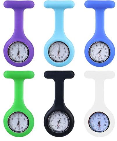 6 Stück Krankenschwester Uhren mit Clip: Krankenschwester Uhr Dehnbare Silikon Hülle, Schwesternuhr Taschenuhr Ansteckuhr Analog Quarzwerk Pflege zubehör für Krankenschwestern und Ärzte (B)