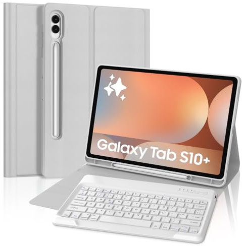 FOGARI Keyboard Case for Samsung Galaxy Tab S10 Plus/S9 FE Plus/S9 Plus 12.4, Detachable Bluetooth UK Layout Keyboard for Samsung Galaxy Tab S10+/S9FE+/S9+, Grey