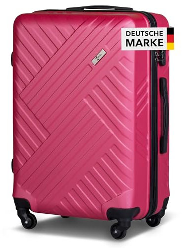 Xonic Design Reisekoffer - ABS Hartschalen Koffer mit 360° Leichtlauf-Rollen - hochwertiger Trolley mit Zahlenschloss in M-L-XL oder Set (Neon Light Pink, XL)