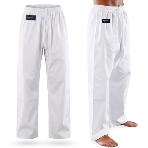 Sportech Italia - Pantalones de entrenamiento para artes marciales, karate, kumite, kungfu wushu, jujitsu, judo tai chi, Color blanco., S