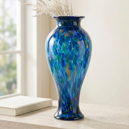Jarrón de Vidrio Verde de 50 cm de Altura Soplado a Mano Jarrón Grande de Piso de Vidrio para Decoración del Hogar, Murano Moderno Jarrones de Flores Verdes Oscuros, Jarrones Grandes Elegantes para