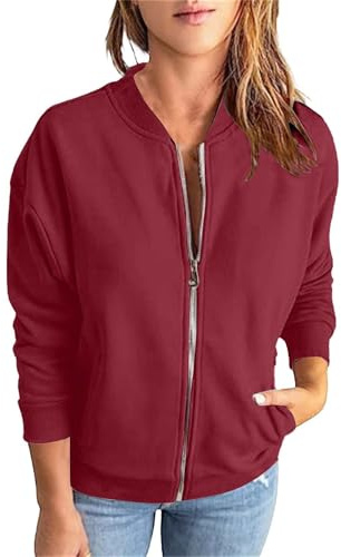 Cocila Giacca Felpata da Donna A Maniche Lunghe Tinta Unita Casual Ampia Felpe Lunghe E Larghe Felpa Sportiva Felpa Nera con Zip Tennis Donna Senza Cappuccio Primavera Tecnica Rosa