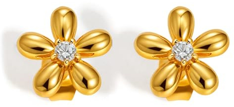 Beydodo Ohrstecker Edelstahl Vergoldet Mädchen, Ohrringe Stecker Blume mit Zirkonia Gold Ohrringe Nickelfrei in Bijouterie