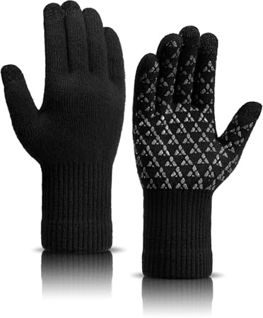 Xnova Winter Handschuhe für Herren Damen Warme Thermo Strickhandschuhe Touchscreen Wollhandschuhe Flauschige Fleece Fäustlinge für Arbeit Laufen Radfahren Fahren, Schwarz, Damen