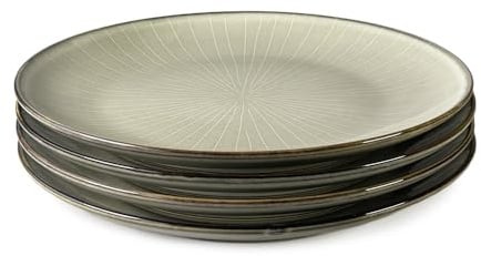 Upper Street Fika Oatmeal Reactive Glaze Dinner Plates Set of 4 | 27cm | Dishwasher Microwave Safe | Nordic Artisan Tableware | Scandi Home