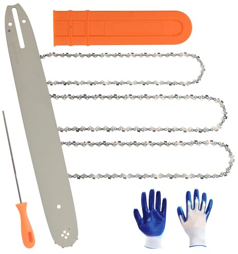 Barra per motosega da 40,6 cm e catena combinata – passo 3/8 LP calibro .50 56 maglie, compatibile con Stihl MS180, Husqvarna 140, Yusen 5900 motoseghe professionali (3 catene + 1 bar+1 guanto + 1