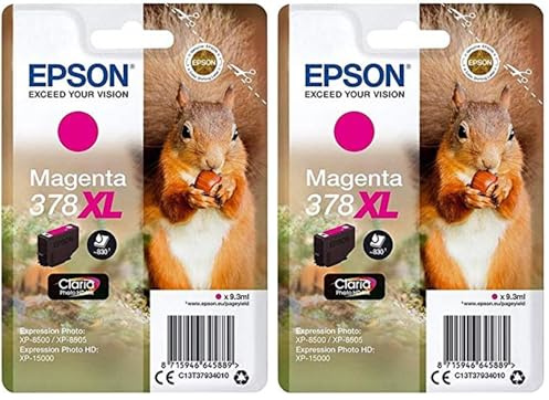 Epson EP64588 Original 378XL Tinte Eichhörnchen (XP-8500, XP-8600, XP-8605, XP-15000), Magenta (Packung mit 2)