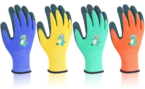 AovYoo 4 Paar Kinder Gartenhandschuhe Latex 8-12 J Rutschfest Arbeit DIY L | Naturlatex, EN ISO 21420, Rutschfest, Atmungsaktiv, Garten, DIY, Camping,Pflanzen, Harken, Heimwerken und Abenteuer im Freien