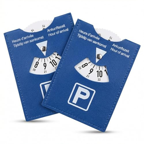 LifgWas 2PCS Parkscheibe aus PU-Kunstleder, Blaue Maxi Parkscheiben 11x15cm für Zone Blaue Parken, Europäische Norm Parkuhr mit Ankunftszeitanzeige, Weiche Oberfläche