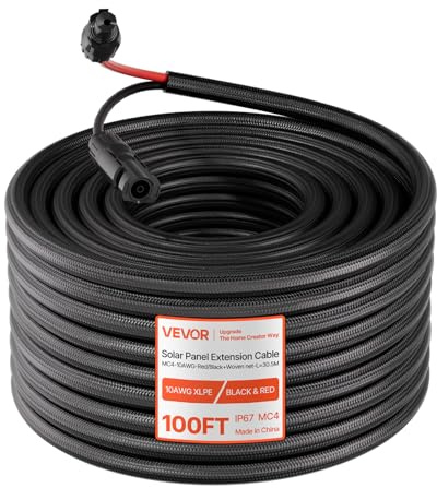 VEVOR Cavo di Prolunga per Pannello Solare Lunghezza 30,48 m Calibro 10 AWG, Cavo per Sistema Fotovoltaico con Guiana Protettiva Ignifuga Impermeabile IP67 Prolunga con Connettore per Camper Barche