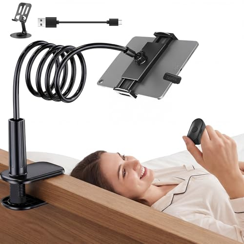 TXErfolg Soporte de Cuello de Cisne con Control Remoto Kindle | Soporte Ajustable para Tableta para Leer en la Cama, Soporte Movil para Kindle Accesorios/iPad/teléfono 5 a 12,9 Pulgadas