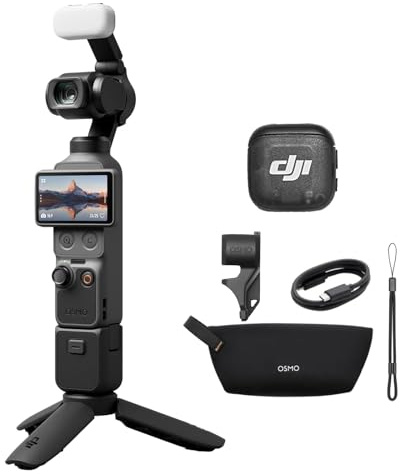 DJI Osmo Pocket 4 Combo Créateur, caméra de poche stabilisée pour vlog, CMOS 1″ et 4K/240fps, 107 Go de mémoire intégrée, Transmetteur Mic 3 (Combo Créateur)