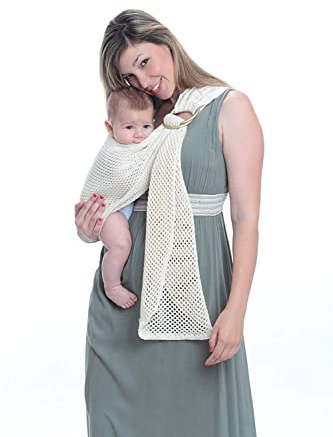 Amarsupiel |Ergonomisches Babytragetuch mit Ringen und Netz | Ring Sling Babytrage |Made in Spain | OEKOTEX Zertifikat |chanpagne
