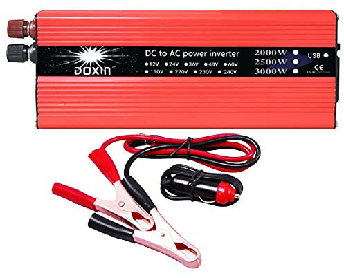 VIGORFLYRUN PARTS LTD 2000W Inversor de Corriente Portatil DC 24V to AC 220V 50Hz Convertidor de Voltaje Transformador con 2 Puerto USB, Adaptador para Encendedor de Cigarrillos