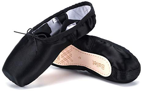 WENDYWU Tanzschuh für Mädchen und Damen, Rosa, Ballettschuhe, Ballerinas, Schuhe mit Bändern, Zehenpolster, Schwarz, Rosa, Rot, Schwarz, 37.5 EU