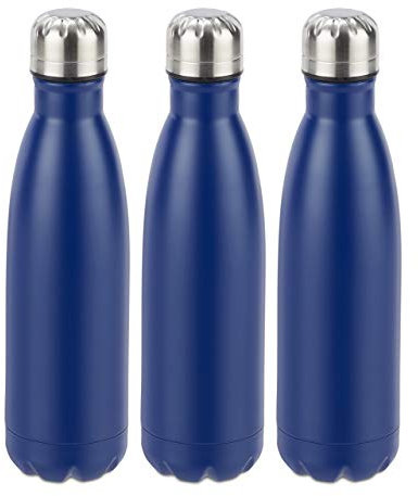 Relaxdays 3X Bottiglia Termica in Acciaio Inox, Chiusura Ermetica, Bevande Calde e Fredde, Borraccia Isolante 500 ml, Blu Scuro