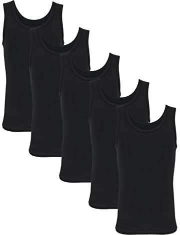 TupTam Unterhemden Jungen – 5er Pack Ärmellose Kinder Unterhemden, Baumwolle, Bequem & Atmungsaktiv, Farbe: Schwarz, Größe: 128-134