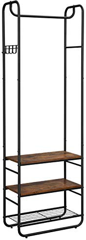 VASAGLE Portemanteau, Vestiaire, avec étagère à Chaussures à 3 Niveaux, pour entrée, Chambre, 58 x 28 x 181 cm, Style Industriel, Marron Rustique et Noir HSR81BX