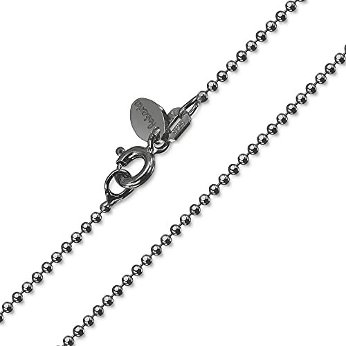 Amberta - Royal Black Collection - 925 Sterling Silver - 1.2 mm Ball Chain Necklace - Length 20 inch