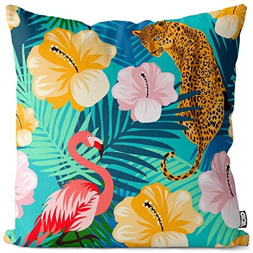 VOID Flamingo Leopard Hibiskus Kissenbezug Kissenhülle Sofakissen Kissen Deko Outdoor-Kissen Dekokissen, Kissen Größe:60 x 60 cm