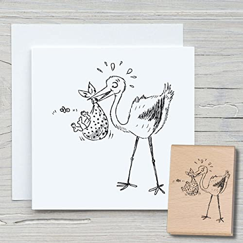 NEWSTAMPS Stempel Storch Motivstempel groß aus Holz & Gummi zum Karten basteln, Holzstempel, Tiere, Tierstempel, Vögel, Scrapbook, Textilstempel, Deko, Kinder