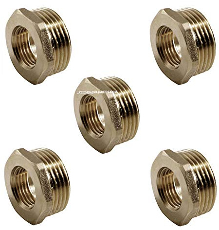 Suinga Pack 5 Tuercas de Latón 1'' x 3/4'' | Reductor Roscado Aenor | Accesorio Latón Aire, Agua, Gas | Conexión Resistente, dorado